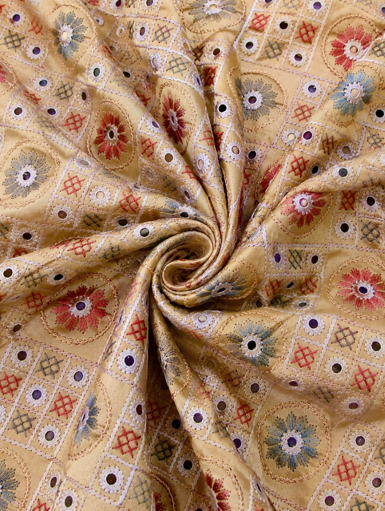 Blush Pink Floral Embroidered Cotton Fabric